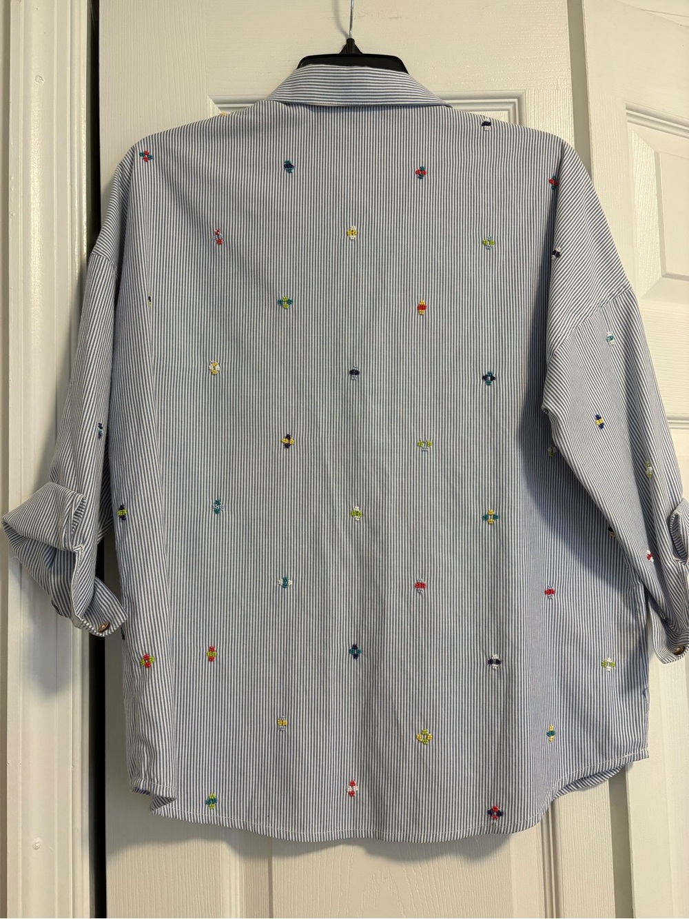 Blue Stripe Bead-Embroidered Button-Down Shirt - Picture 5 of 5